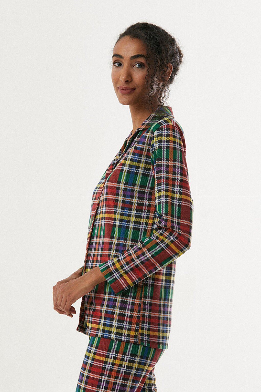 Plaid Patterned Button Pajama Set