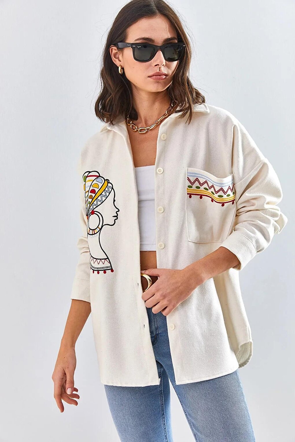 Women's Embroidered Oversize Shirt 2061