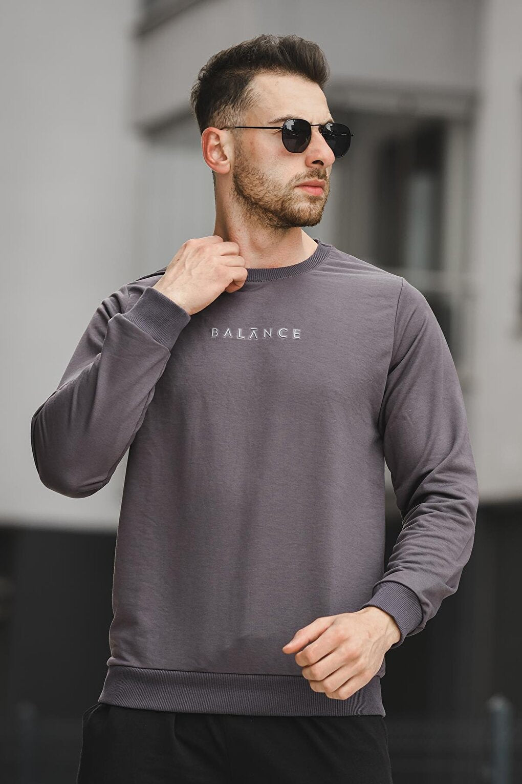 Balance Printed Slim Fit Lycra Crew Neck Men's Sweatshirt