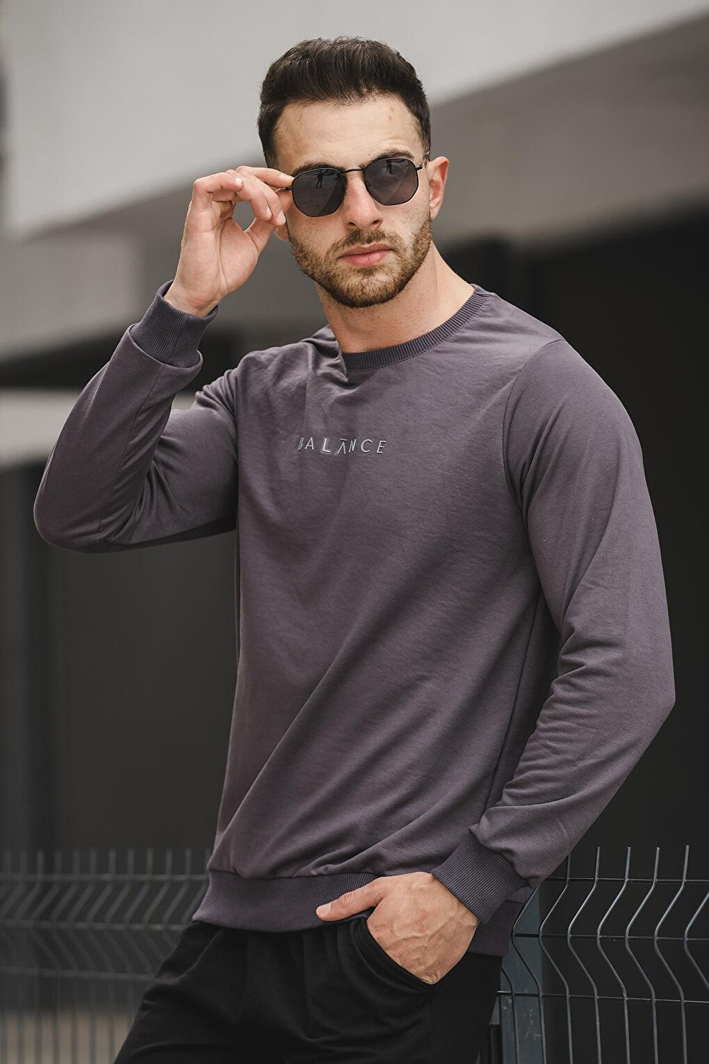 Balance Printed Slim Fit Lycra Crew Neck Men's Sweatshirt