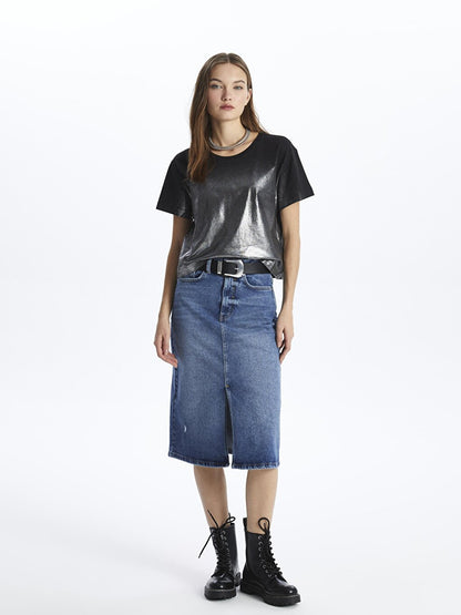 Cannes - Slit Indigoi Denim Skirt - Indigo Color