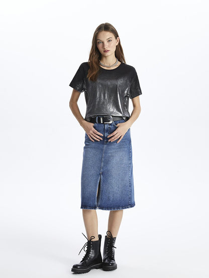 Cannes - Slit Indigoi Denim Skirt - Indigo Color