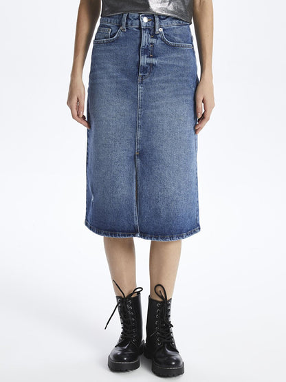 Cannes - Slit Indigoi Denim Skirt - Indigo Color