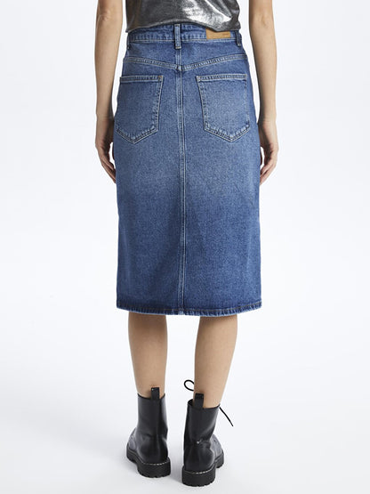 Cannes - Slit Indigoi Denim Skirt - Indigo Color