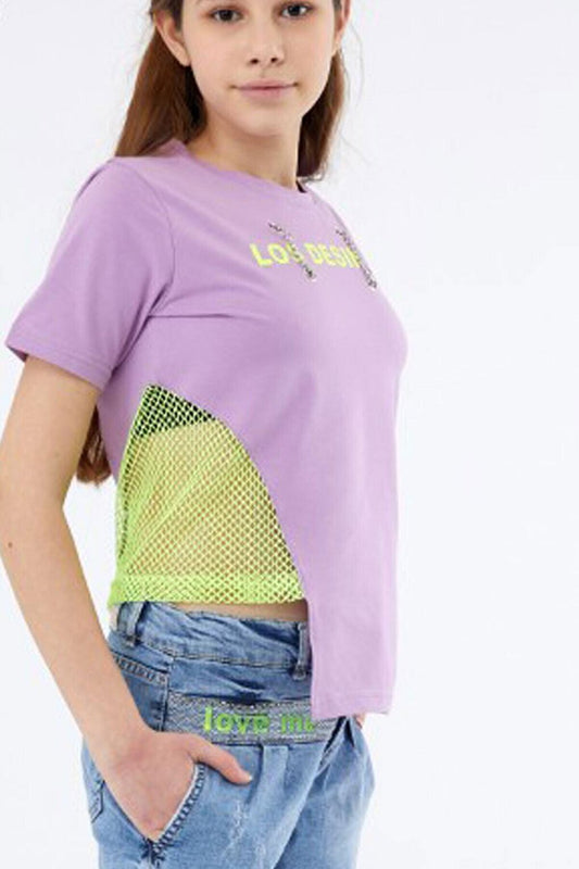 Girl's Mesh Waist Chain Detailed T-Shirt