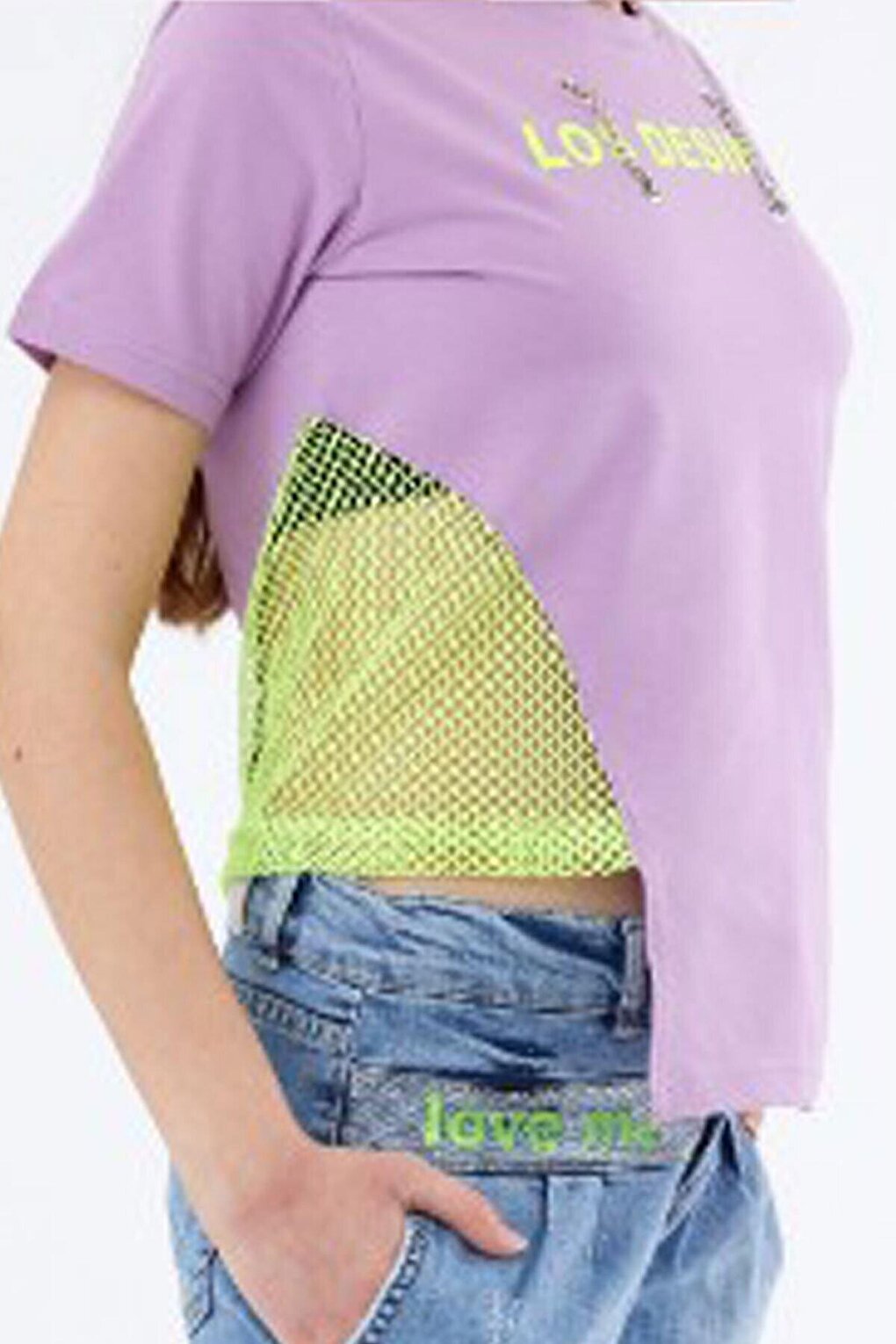 Girl's Mesh Waist Chain Detailed T-Shirt