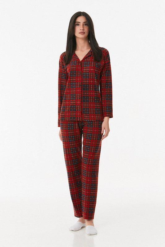 Plaid Patterned Button Pajama Set