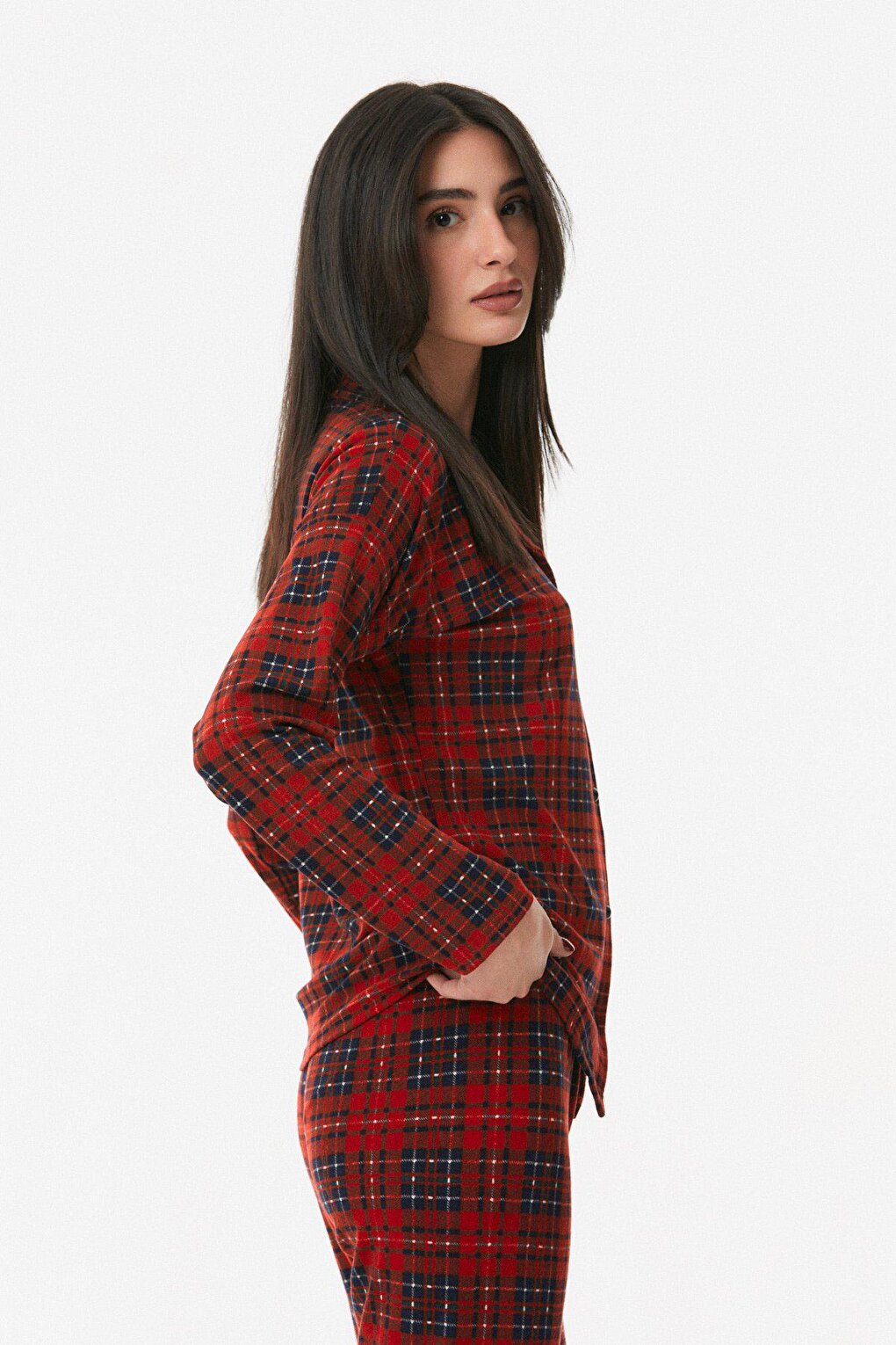 Plaid Patterned Button Pajama Set