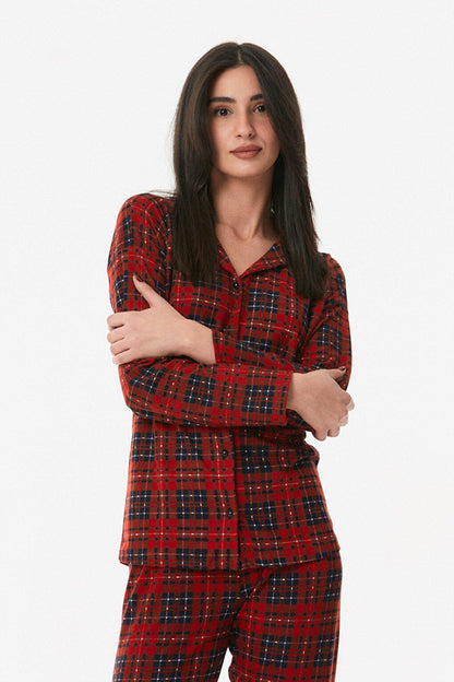 Plaid Patterned Button Pajama Set