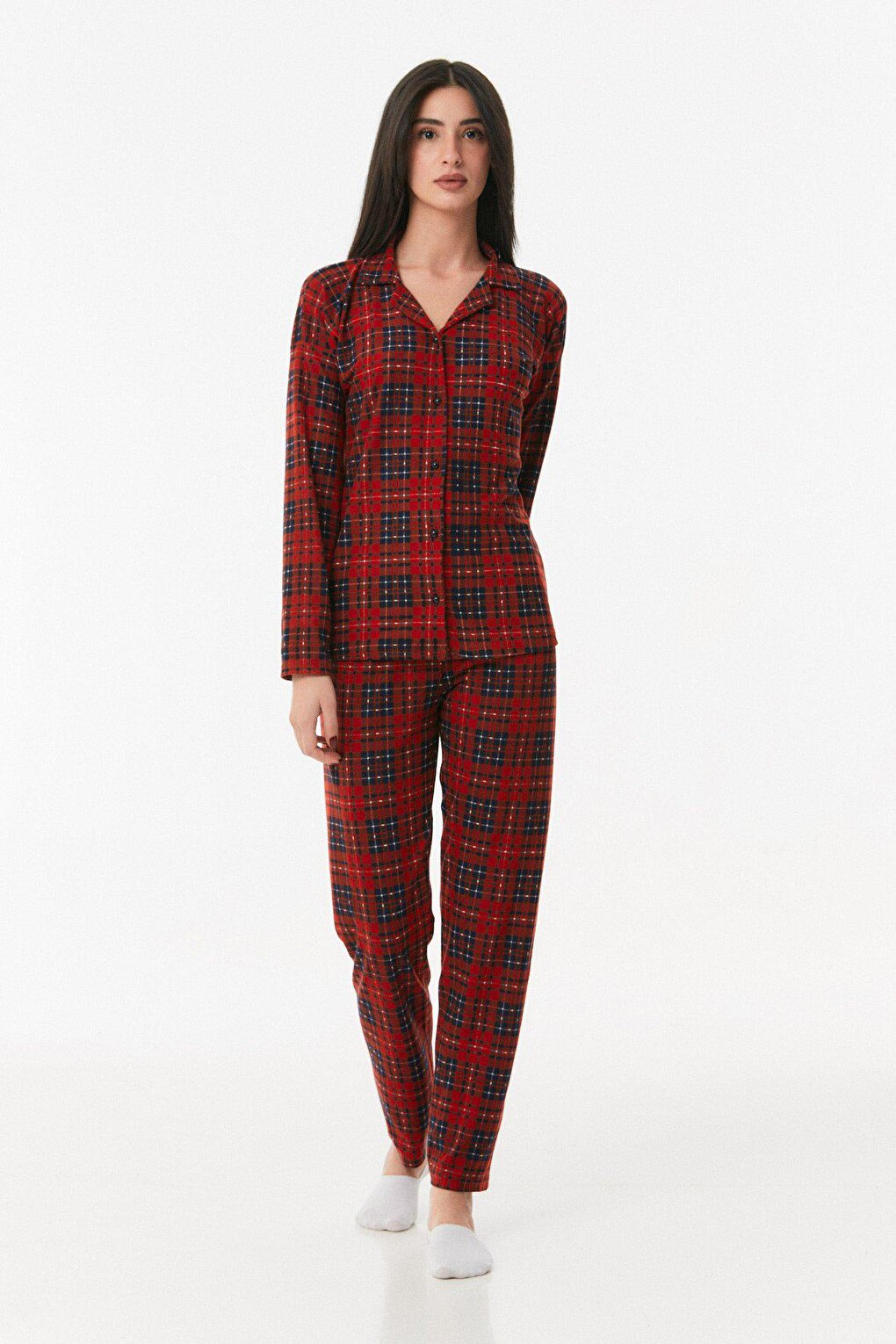 Plaid Patterned Button Pajama Set