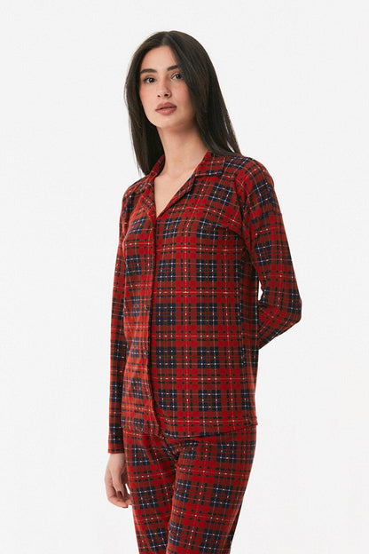 Plaid Patterned Button Pajama Set