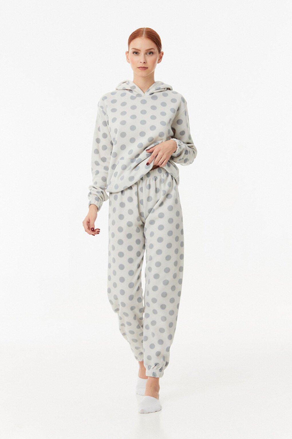 Polka Dot Hooded Fleece Pajama Set