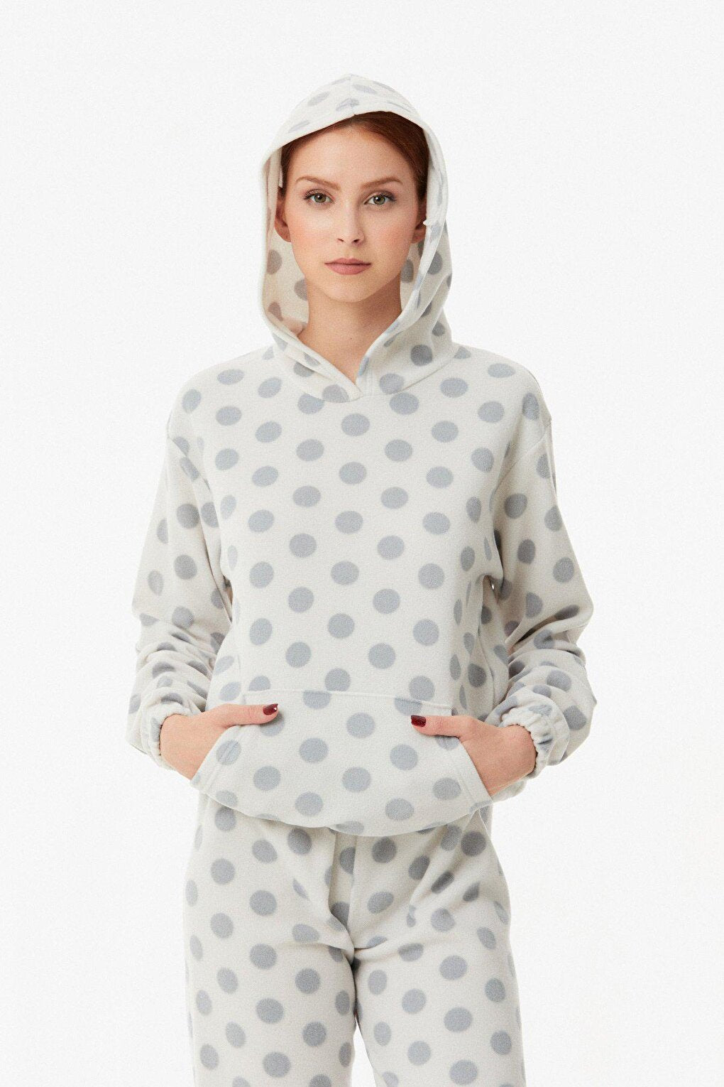 Polka Dot Hooded Fleece Pajama Set