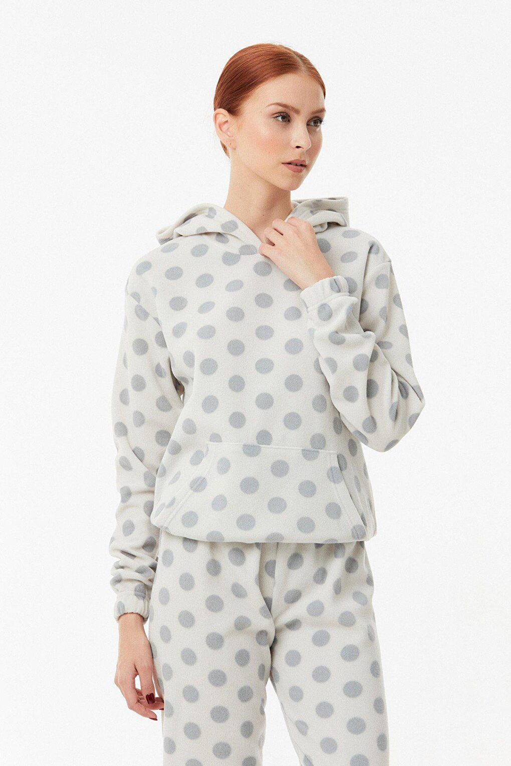 Polka Dot Hooded Fleece Pajama Set