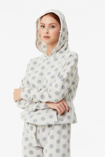 Polka Dot Hooded Fleece Pajama Set