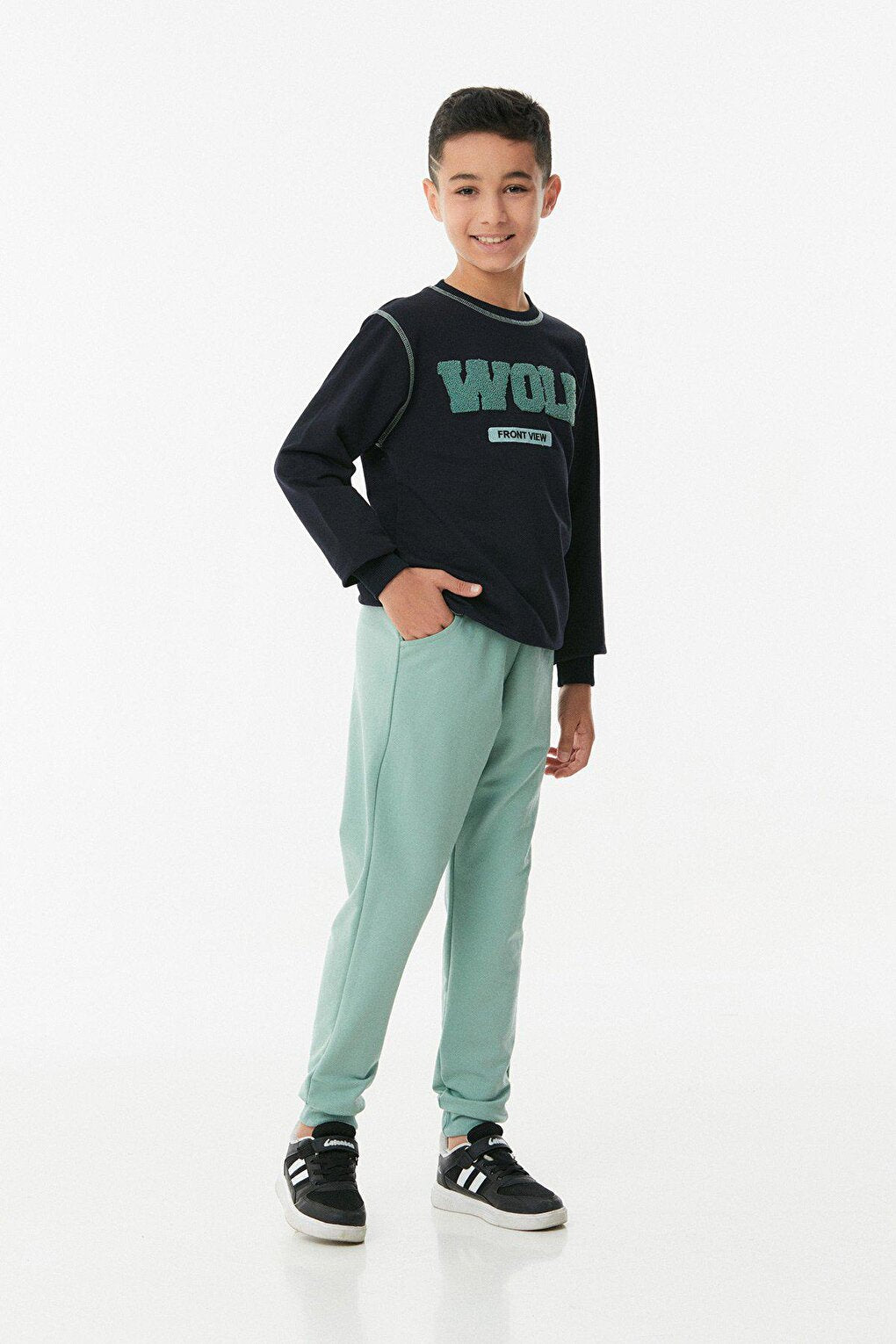 Embroidered Crew Neck Jogger Boy Tracksuit Set