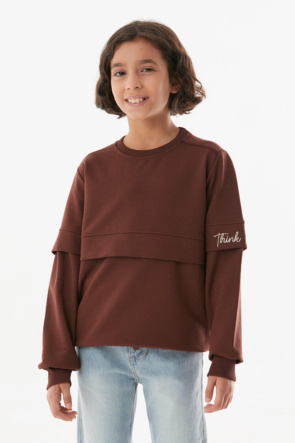 Embroidered Crew Neck Girl's Sweatshirt