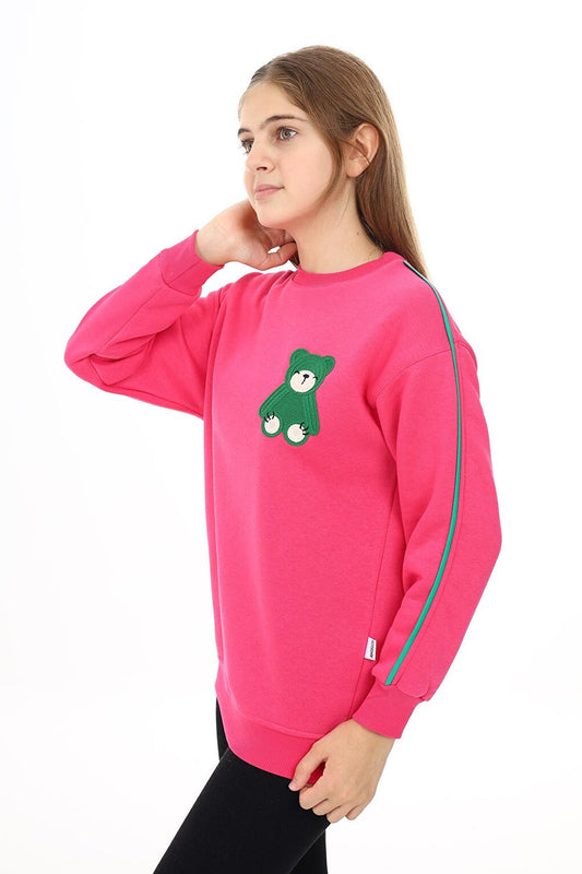 Girl's Teddy Bear Embroidered 3 Thread Sweatshirt 7-13 Years Lx270