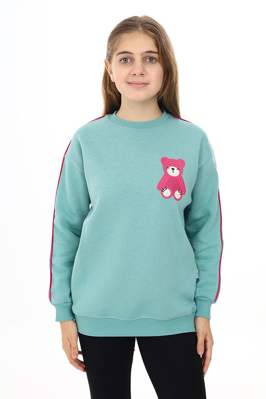 Girl's Teddy Bear Embroidered 3 Thread Sweatshirt 7-13 Years Lx270