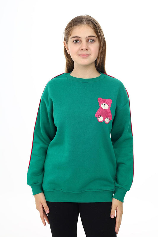 Girl's Teddy Bear Embroidered 3 Thread Sweatshirt 7-13 Years Lx270