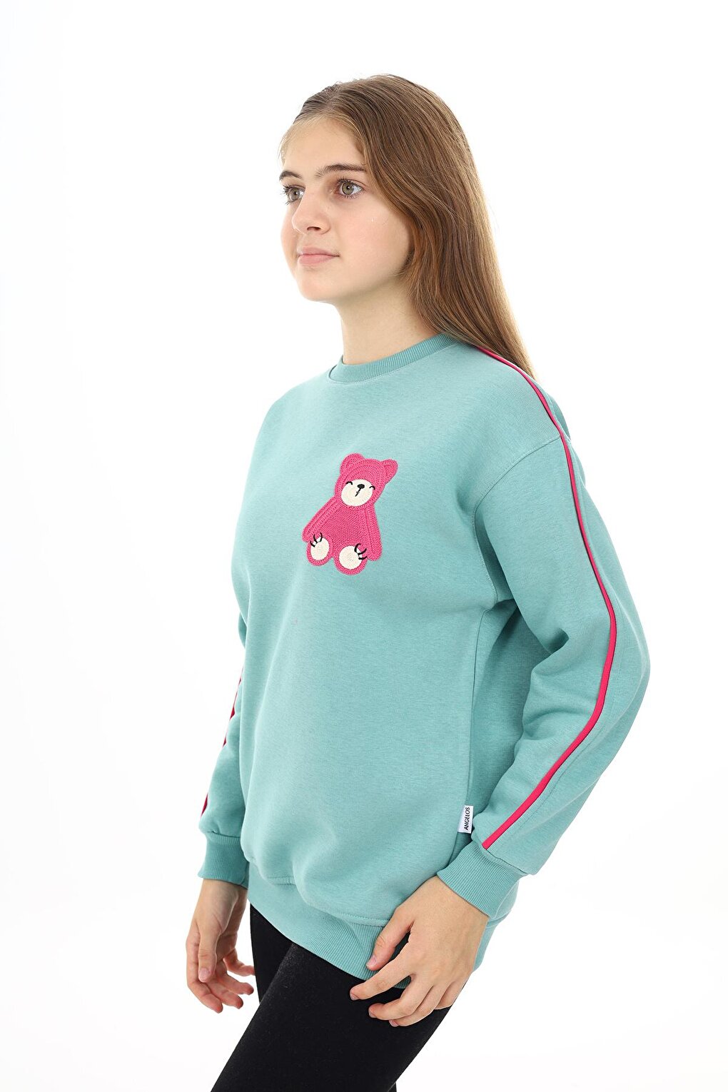 Girl's Teddy Bear Embroidered 3 Thread Sweatshirt 7-13 Years Lx270