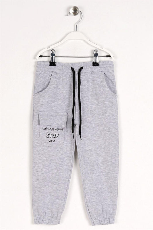 Boy's Gray Colored Text Printed Sweatpants