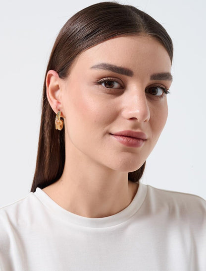 Mixed Stone Detailed Half Hoop Earrings