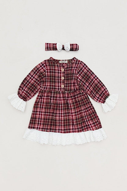 Plaid Patterned Bandana Girl's Dress