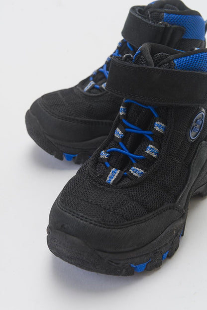 Boy's Black-Blue Microfiber Trekking Kids Boots