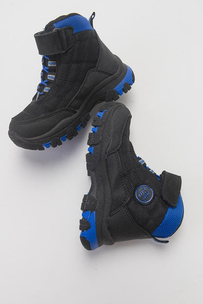 Boy's Black-Blue Microfiber Trekking Kids Boots