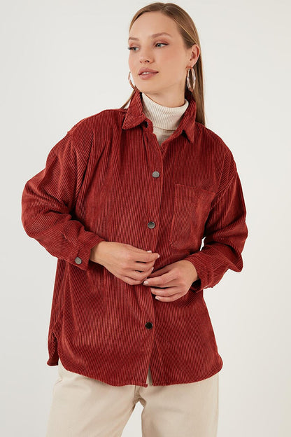 Oversize Single Pocket Velvet Long Shirt 42190508