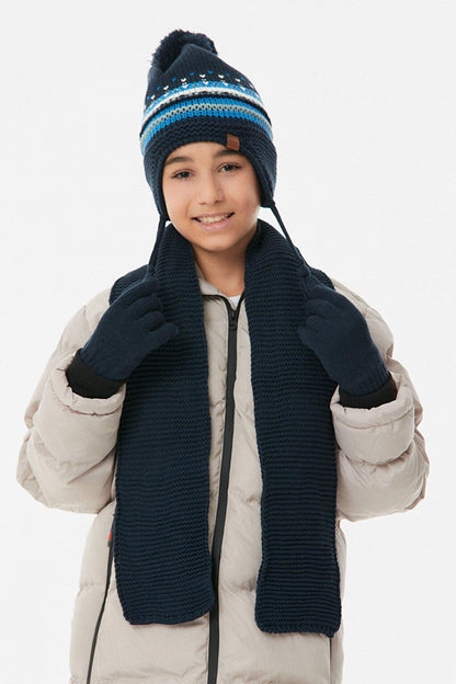 Striped Boy's Scarf, Beret and Gloves Set