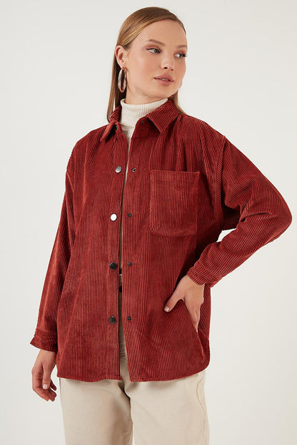 Oversize Single Pocket Velvet Long Shirt 42190508