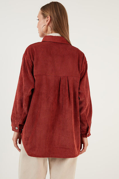 Oversize Single Pocket Velvet Long Shirt 42190508