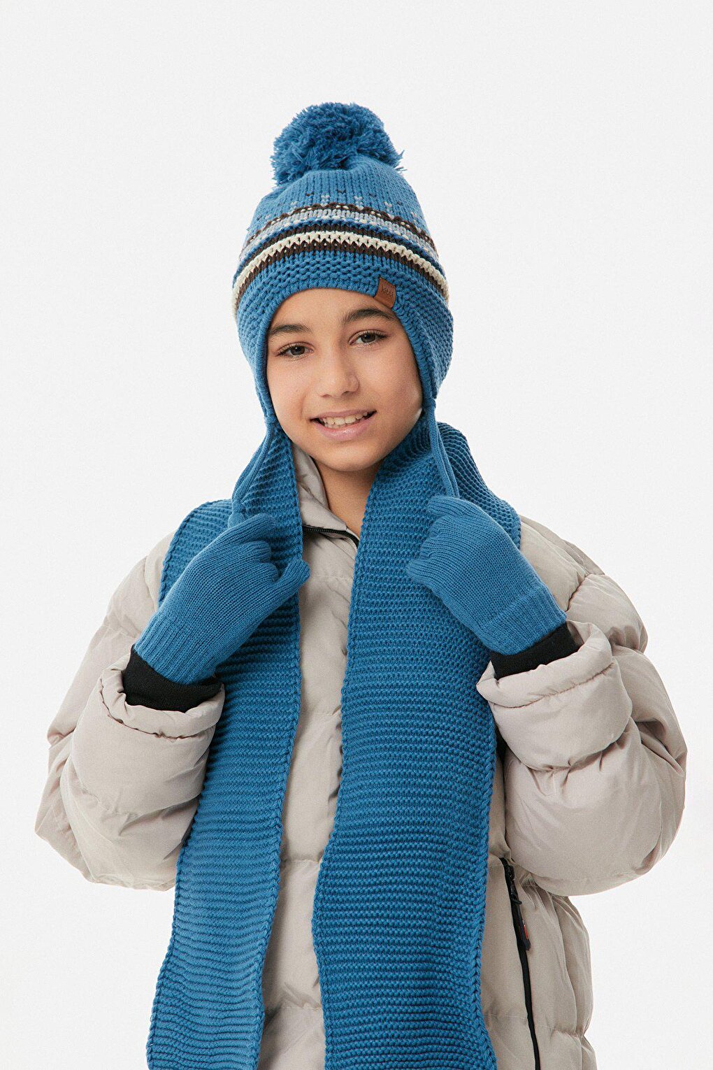 Striped Boy's Scarf, Beret and Gloves Set