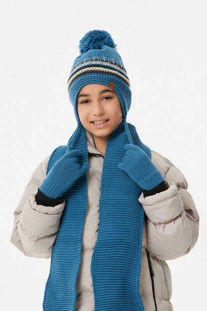 Striped Boy's Scarf, Beret and Gloves Set