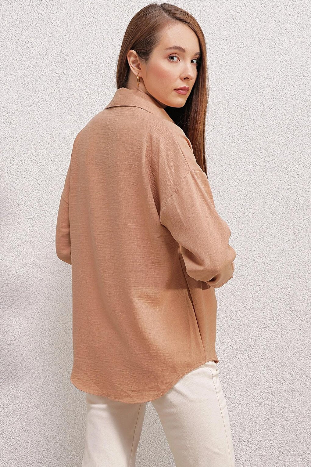 Beige Low Shoulder Pocket Owersize Shirt