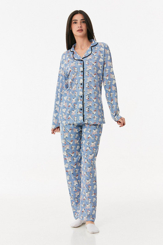 Dog Printed Shirt Collar Pajama Set