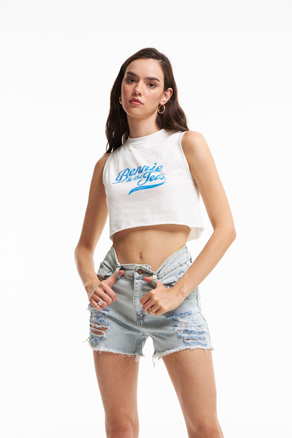 Ripped Detailed Jean Shorts Ice Blue