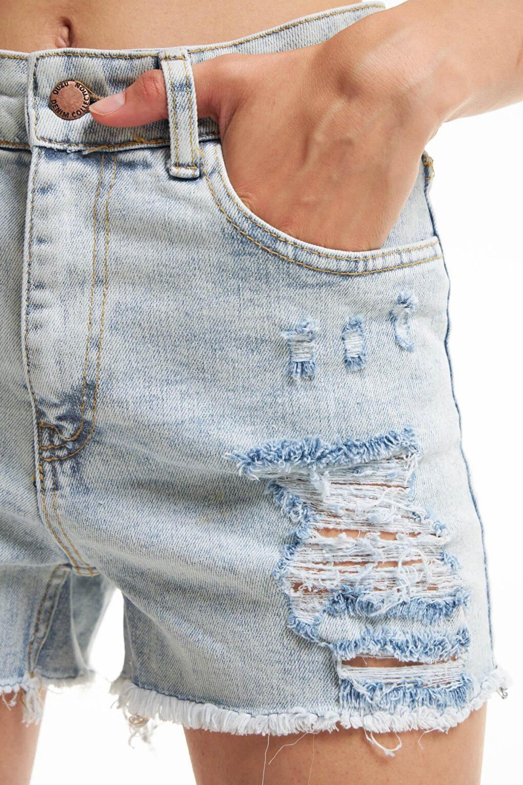 Ripped Detailed Jean Shorts Ice Blue