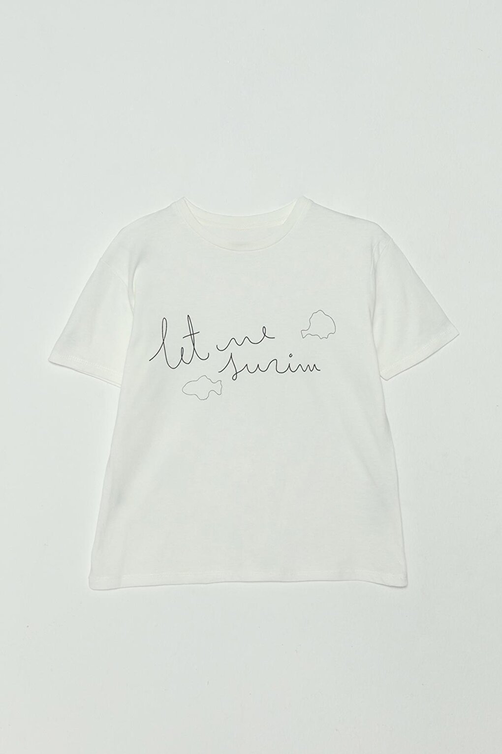 Girl's T-Shirt with Text Printed on Cream