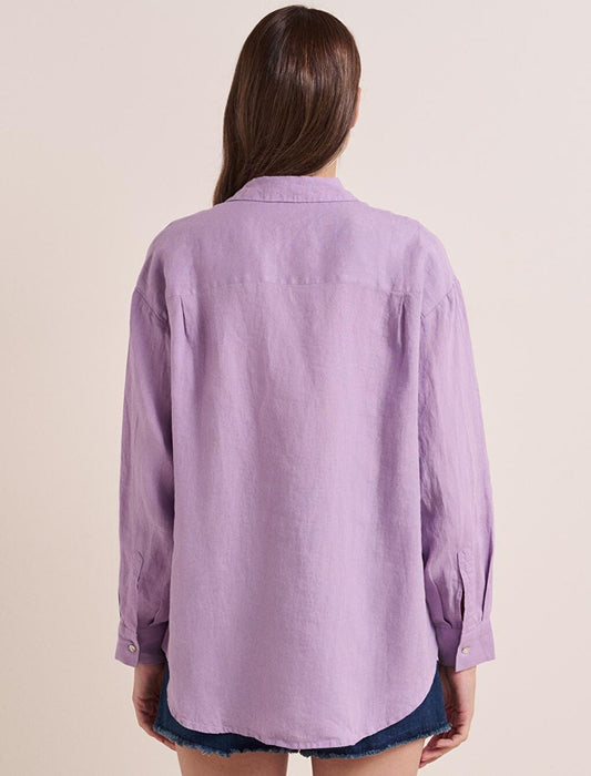 Lilac Loose Cut Long Sleeve Linen Shirt