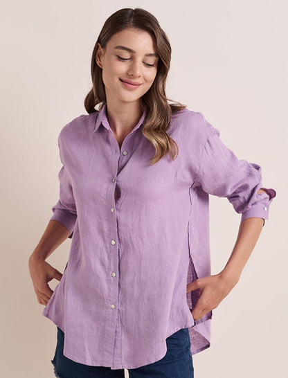 Lilac Loose Cut Long Sleeve Linen Shirt