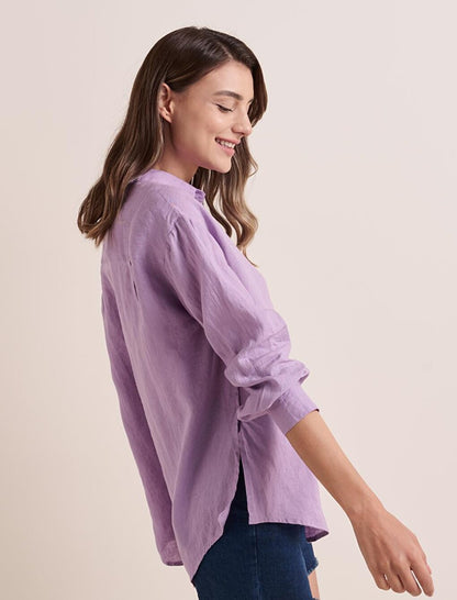 Lilac Loose Cut Long Sleeve Linen Shirt