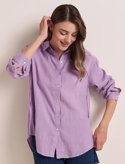 Lilac Loose Cut Long Sleeve Linen Shirt