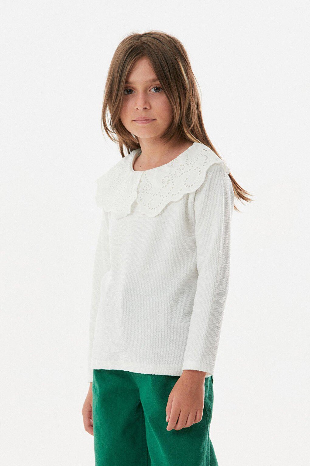 Ribbed Baby Collar Girl's Blouse