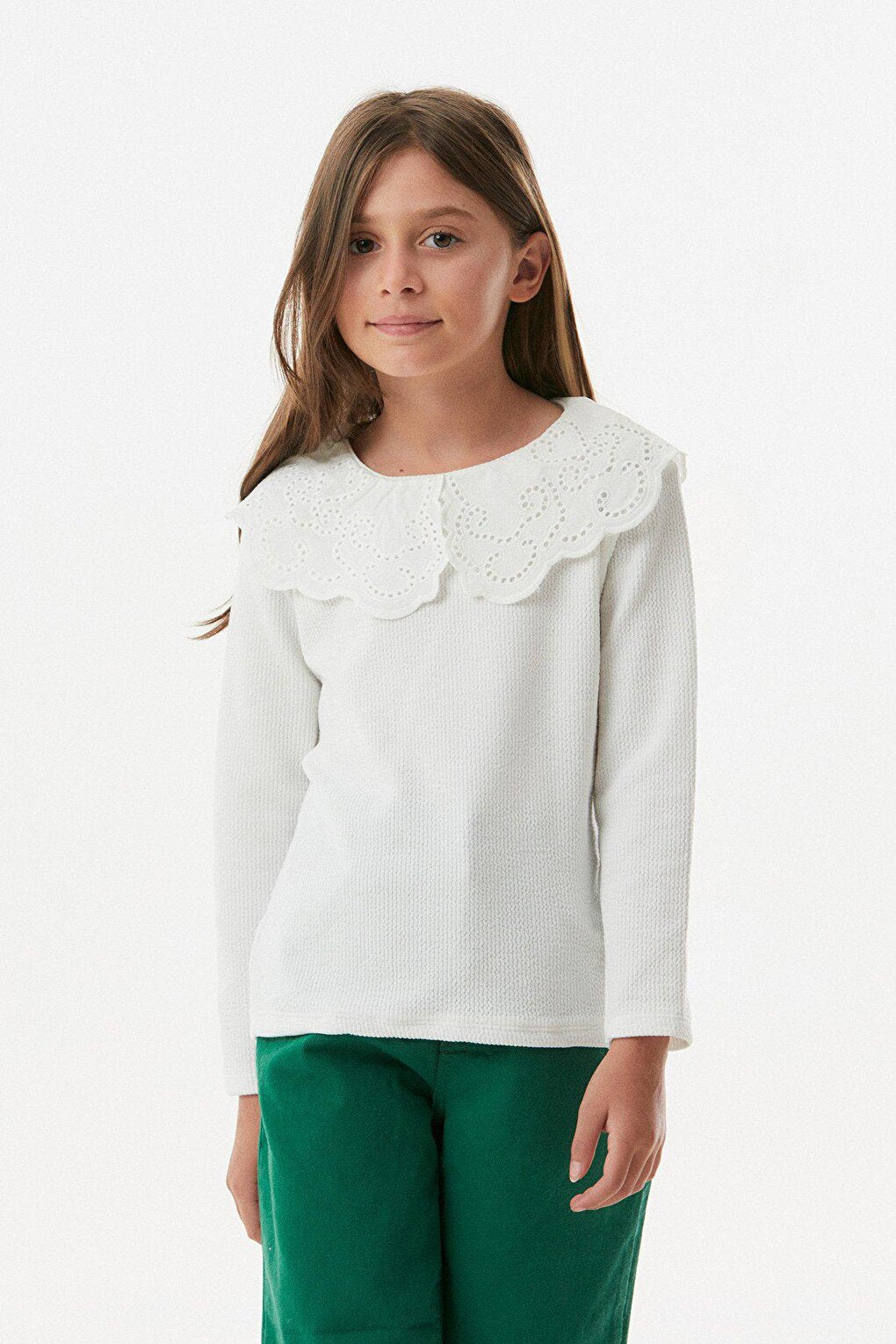 Ribbed Baby Collar Girl's Blouse