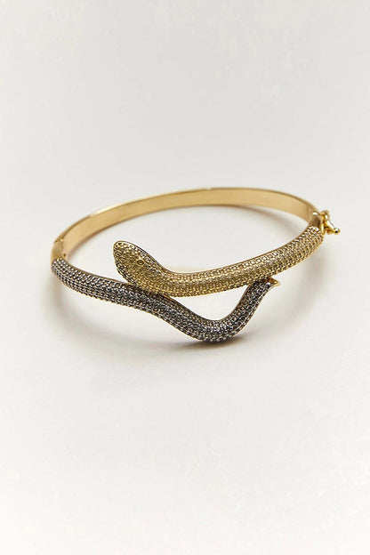 Women's Accessory Steel Two-Tone Snake Shaped Handcuff Bracelet