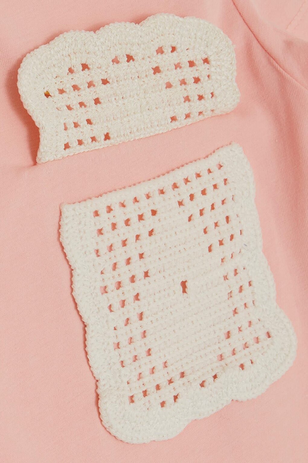 Girl's T-Shirt Pocket with Knitted Detail, Salmon (Ages 6-12)