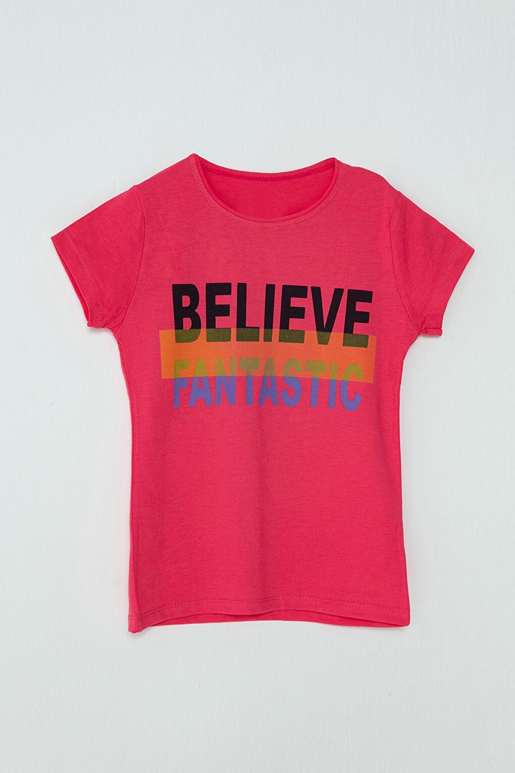 S Neck Text Printed Girls' T-Shirt